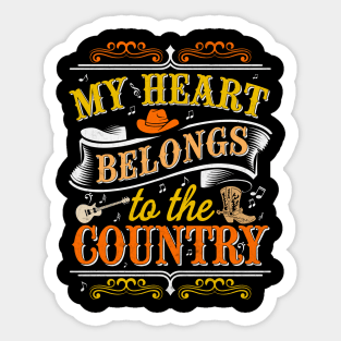 My Heart Belongs to the Country - Western Design Sticker
